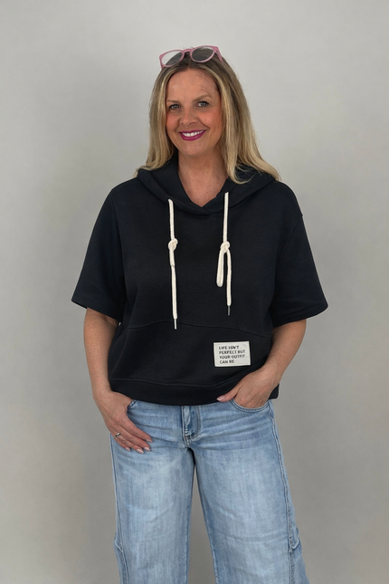 Hoodie Kurzarm Soft in Schwarz