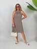 Neckholder-Kleid Kurz Kofferstoff in Taupe