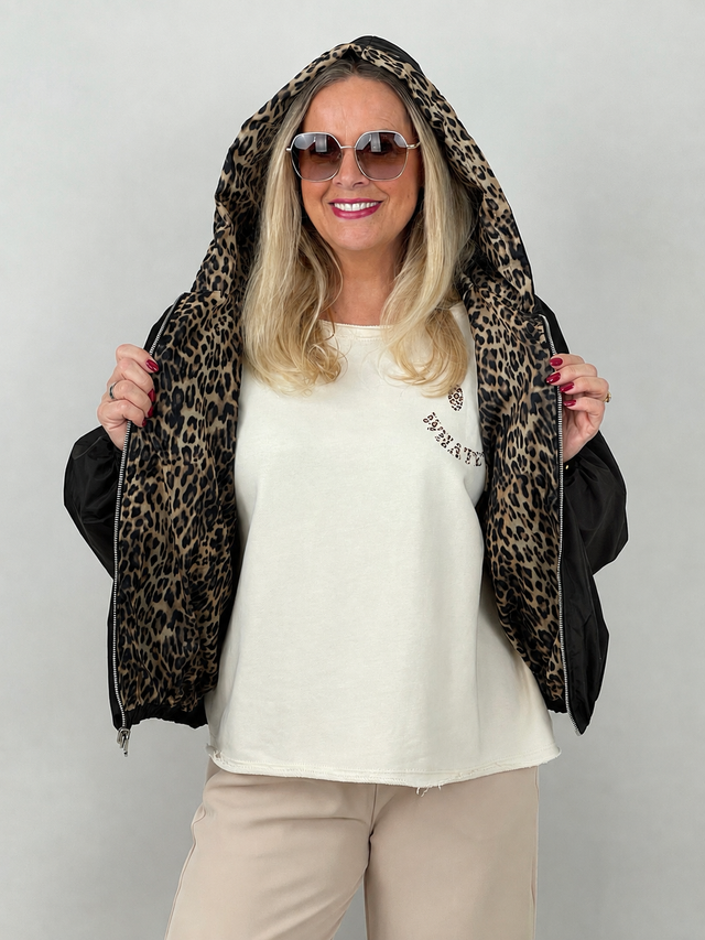 Wendejacke mit Leo-Design in Schwarz