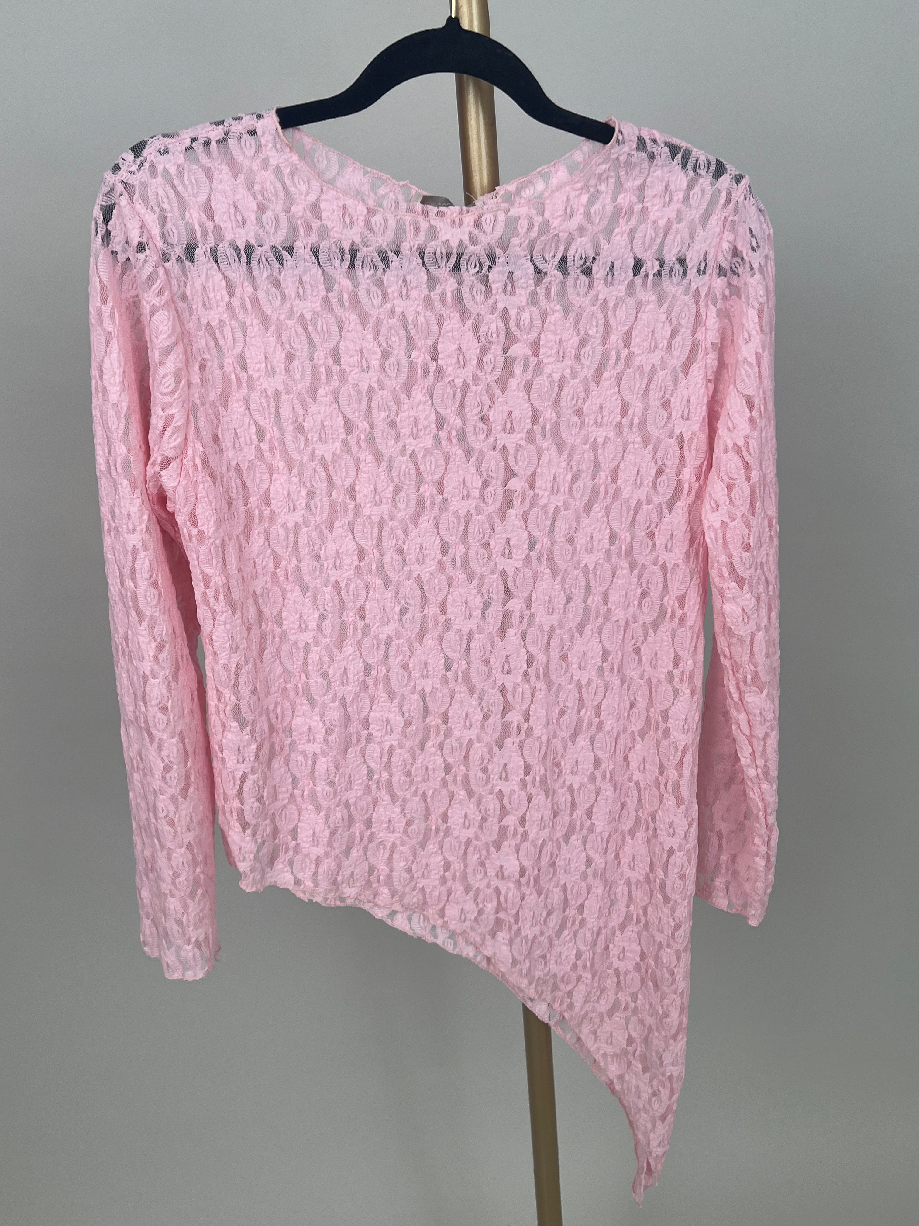 Langarmshirt aus Spitze Asymmetrisch in Rosa