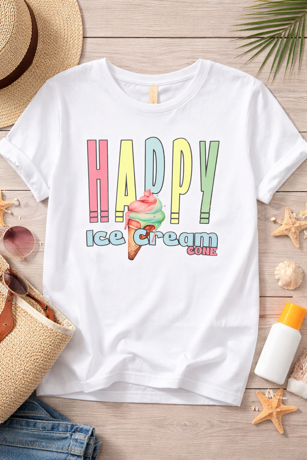 T-Shirt Happy in Weiß Art.6816