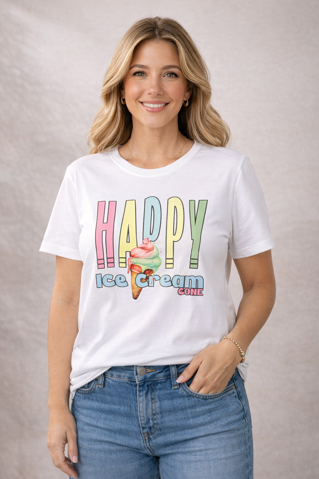 T-Shirt Happy in Weiß Art.6816