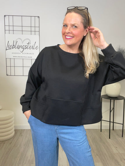 Sweatshirt Soft mit Knöpfen in Schwarz Artikel 6795