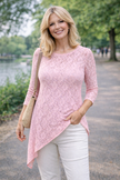 Langarmshirt aus Spitze Asymmetrisch in Rosa