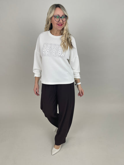 Sweatshirt Soft mit Nieten in Weiß Art. 6849