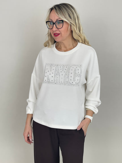 Sweatshirt Soft mit Nieten in Weiß Art. 6849