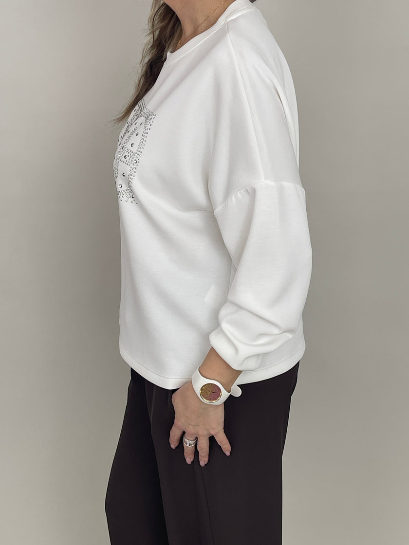 Sweatshirt Soft mit Nieten in Weiß