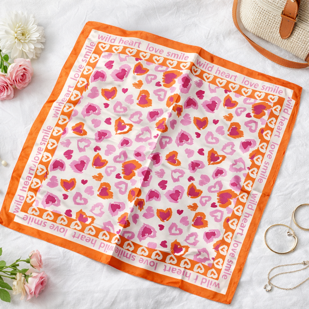 Tuch 70X70 Leo Herzen Orange/Rosa