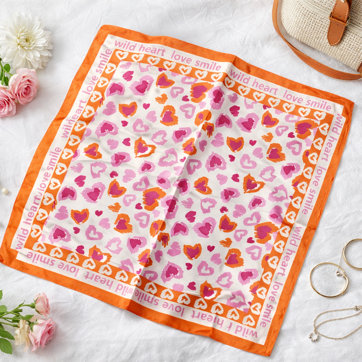 Tuch 70X70 Leo Herzen Orange/Rosa