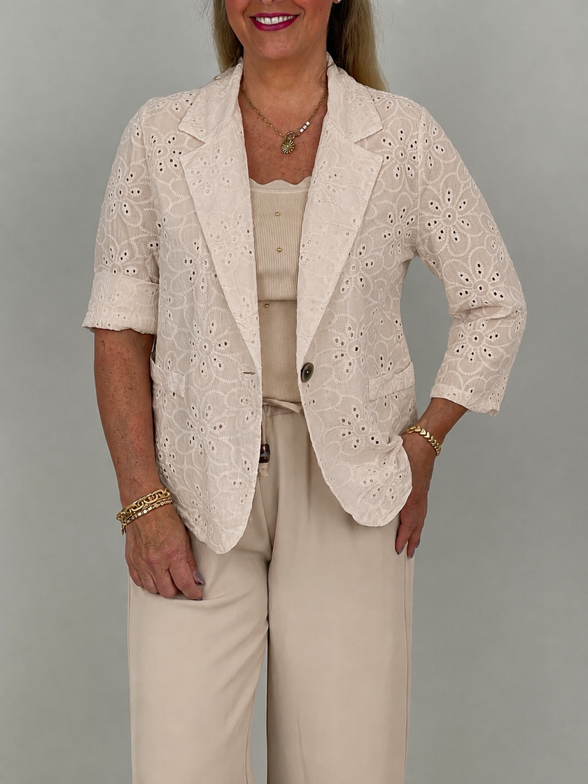 Sommerblazer mit Lochstickerei in Beige
