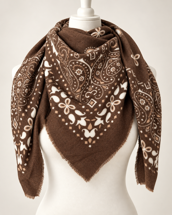 Dreieckstuch mit Paisley-Muster in Braun/Creme