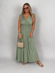 Kleid Maxi Kofferstoff Binde-Details Uni in Khaki