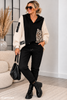 Grobstrickpullover oversized mit Leo Details Schwarz/Creme
