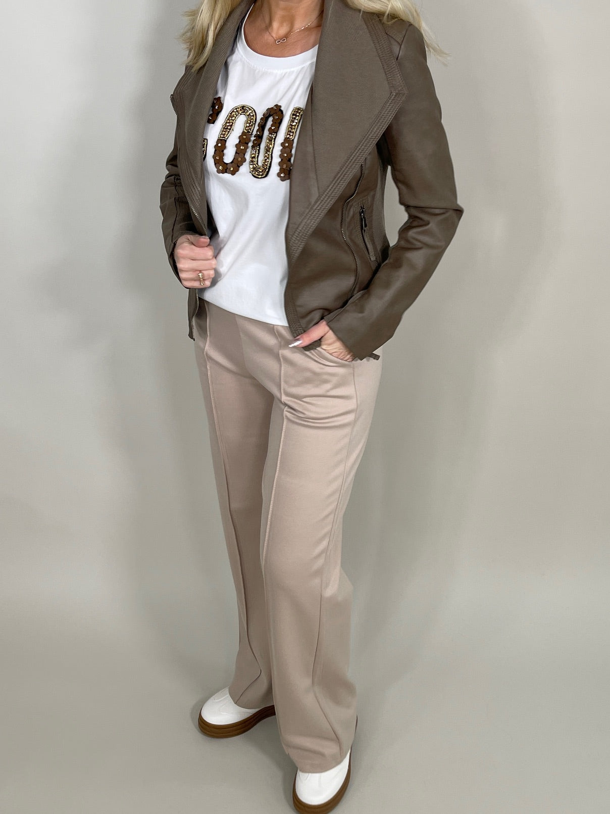 Kunstlederjacke in Taupe