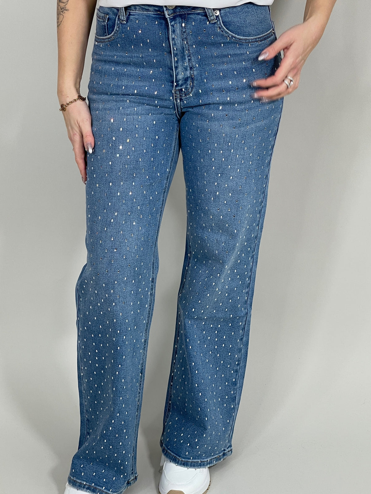 Jeans Wide Leg mit Strasssteinchen