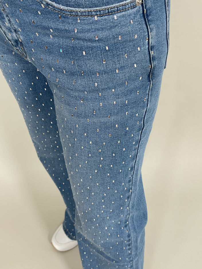 Jeans Wide Leg mit Strasssteinchen