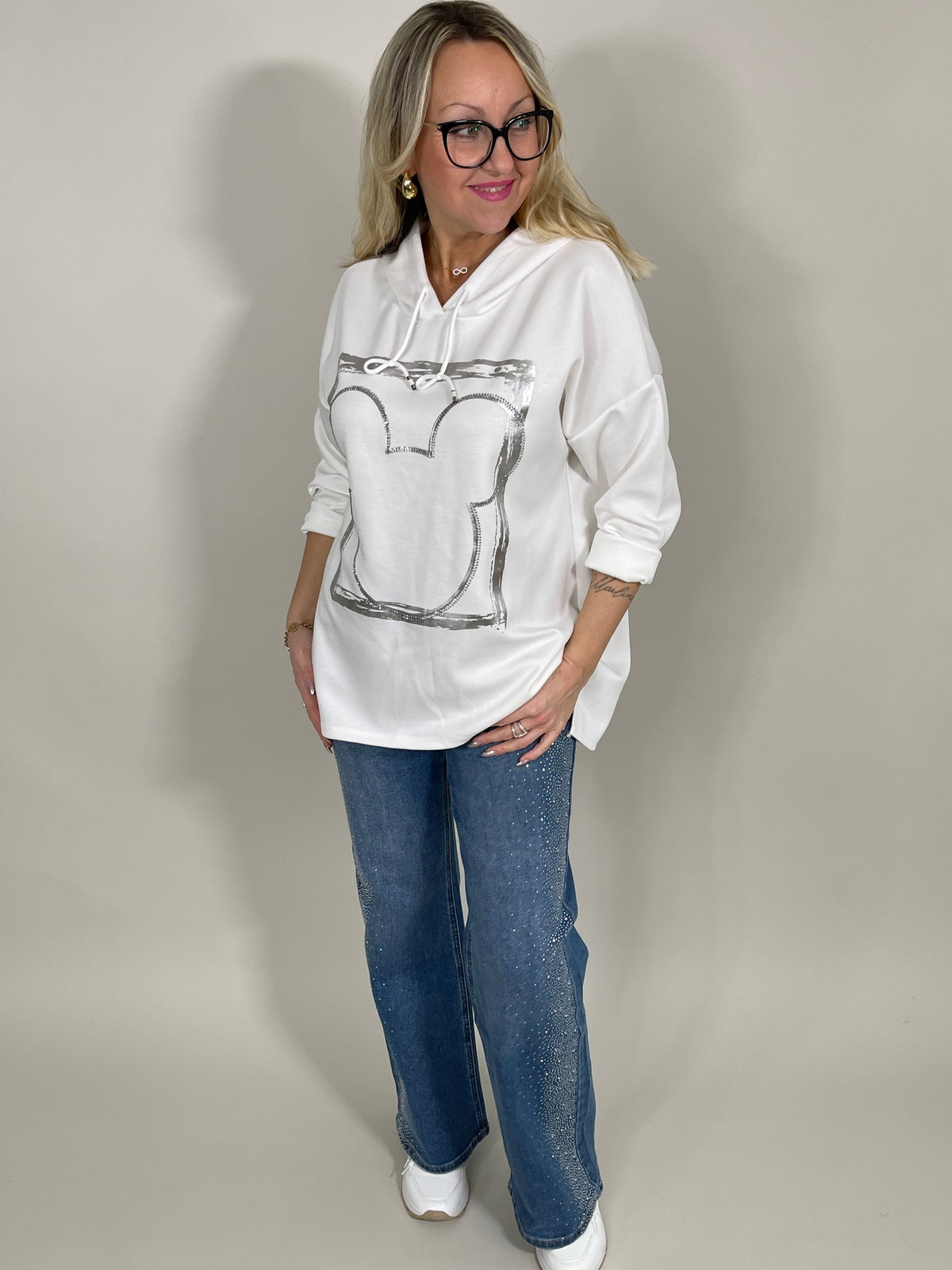 Jeans Wide Leg mit Strass seitlich