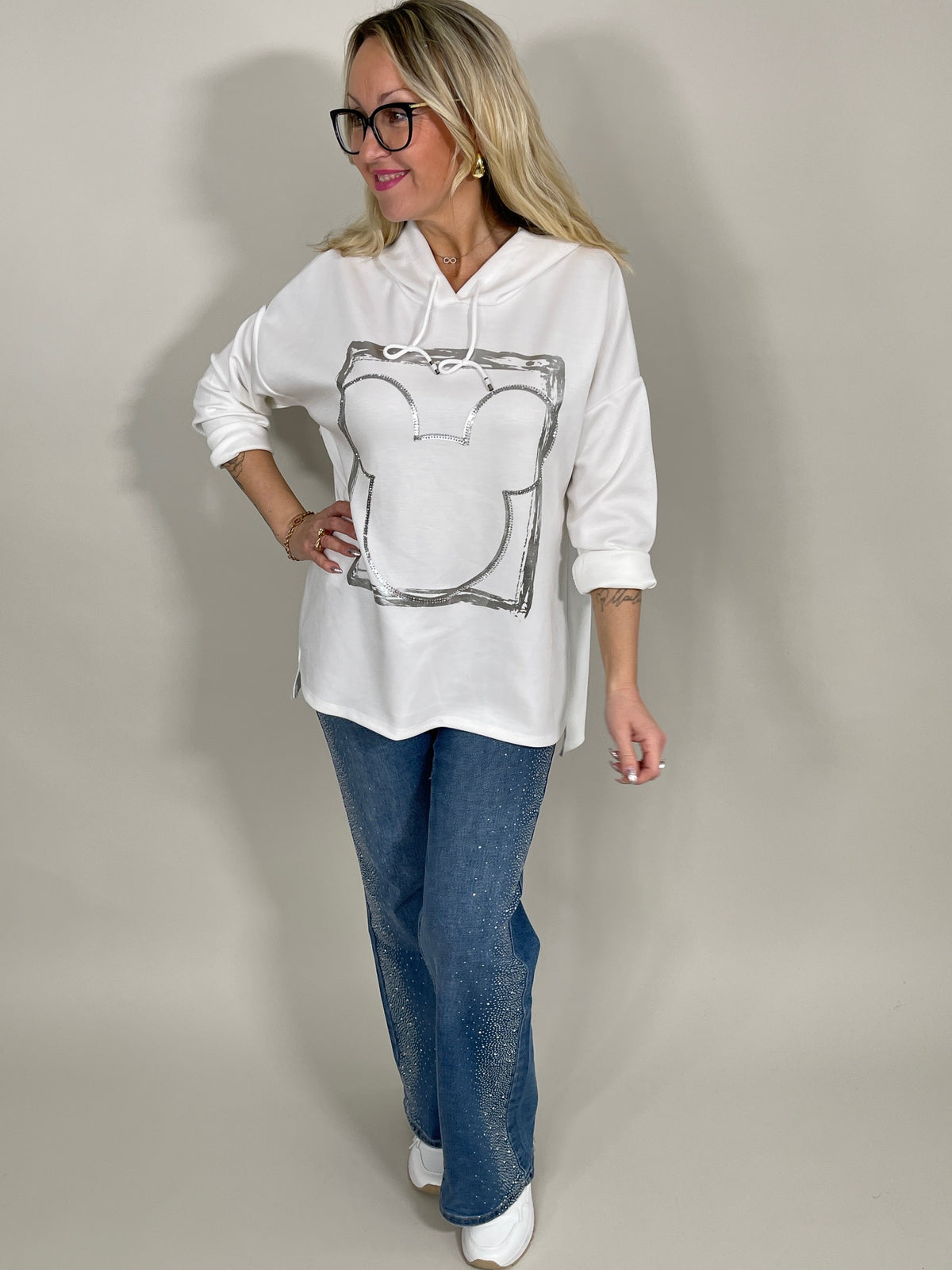 Jeans Wide Leg mit Strass seitlich