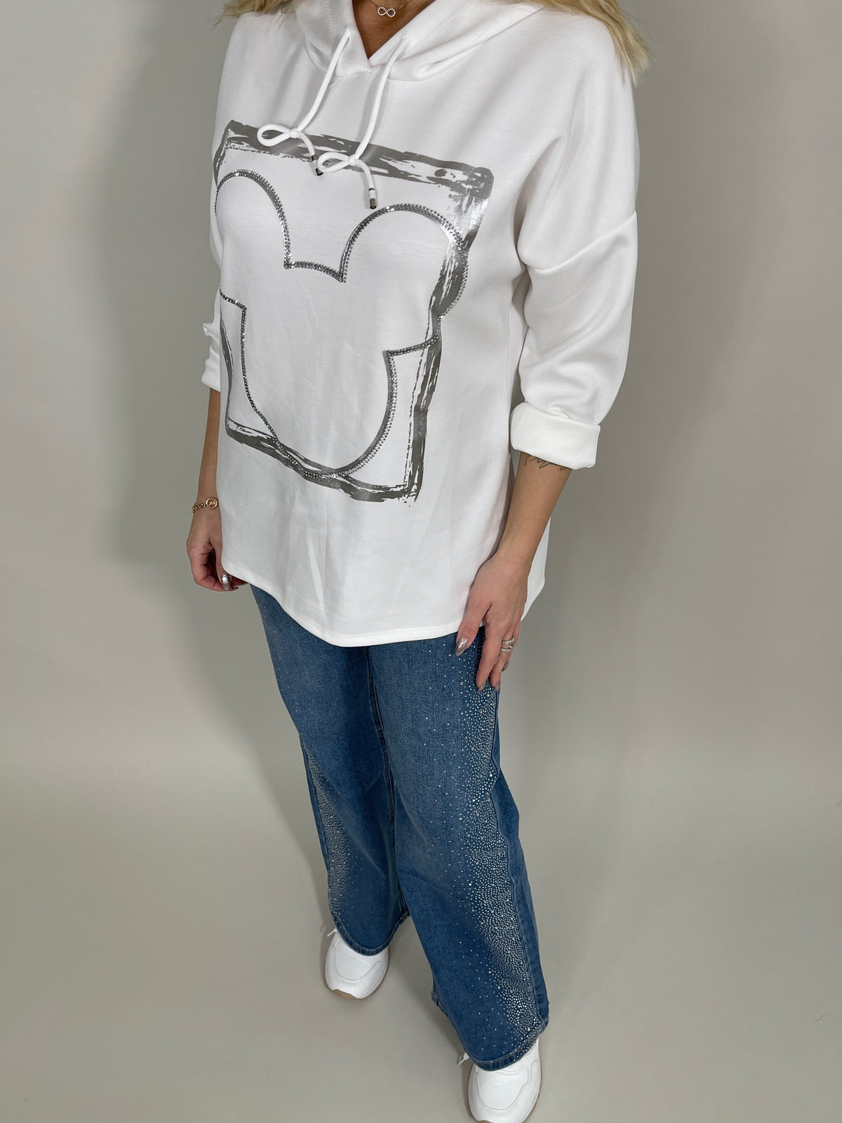 Jeans Wide Leg mit Strass seitlich