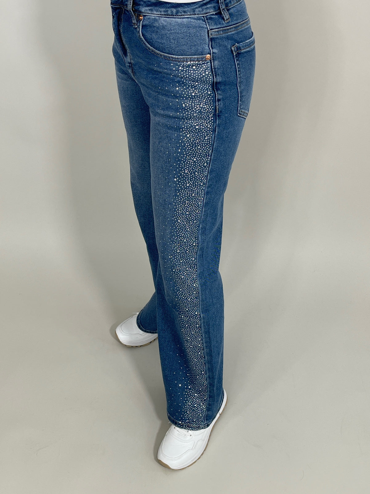 Jeans Wide Leg mit Strass seitlich