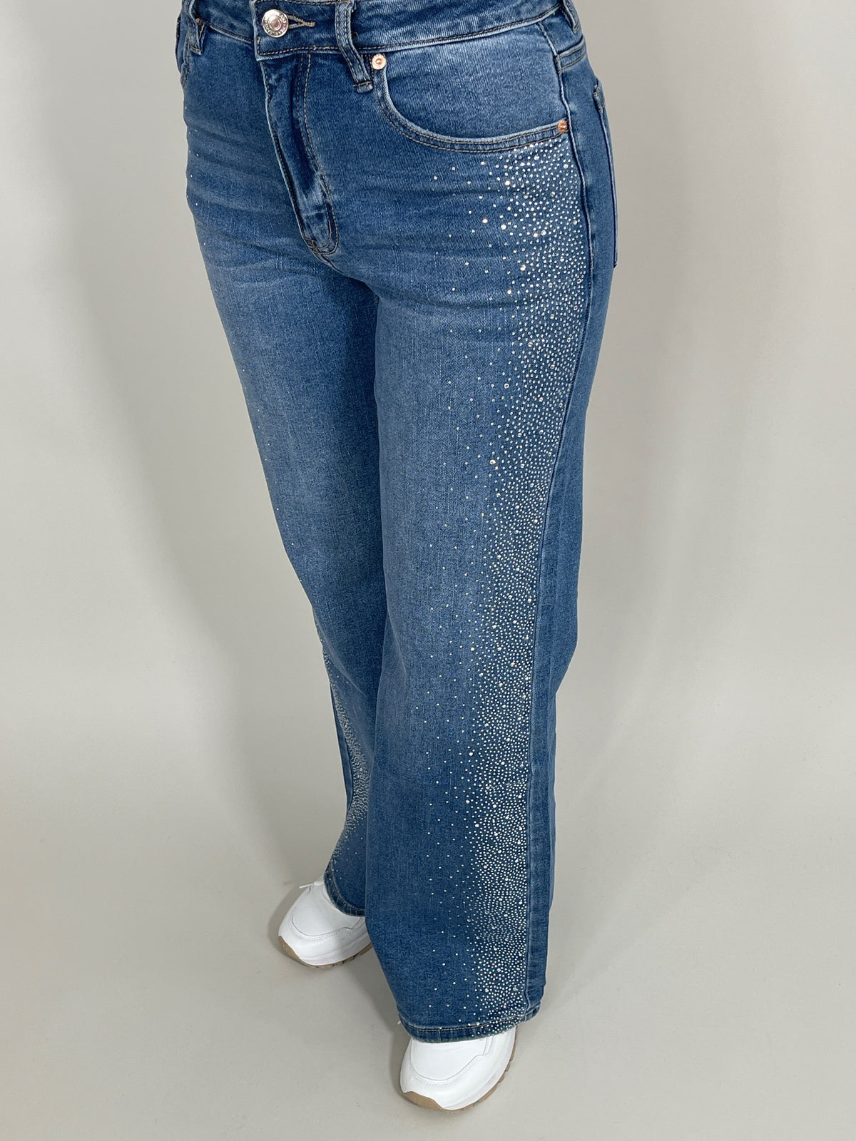 Jeans Wide Leg mit Strass seitlich