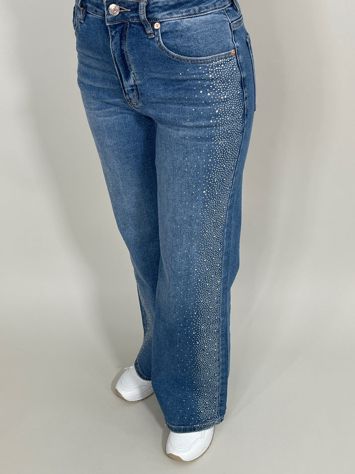 Jeans Wide Leg mit Strass seitlich