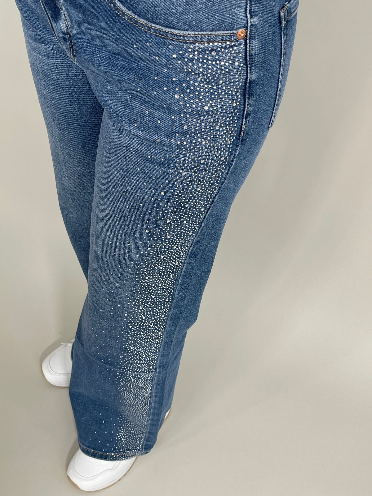 Jeans Wide Leg mit Strass seitlich