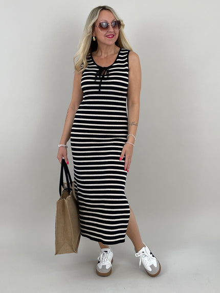 Kleid Feinstrick Streifen in Creme/Schwarz Artikel 6101