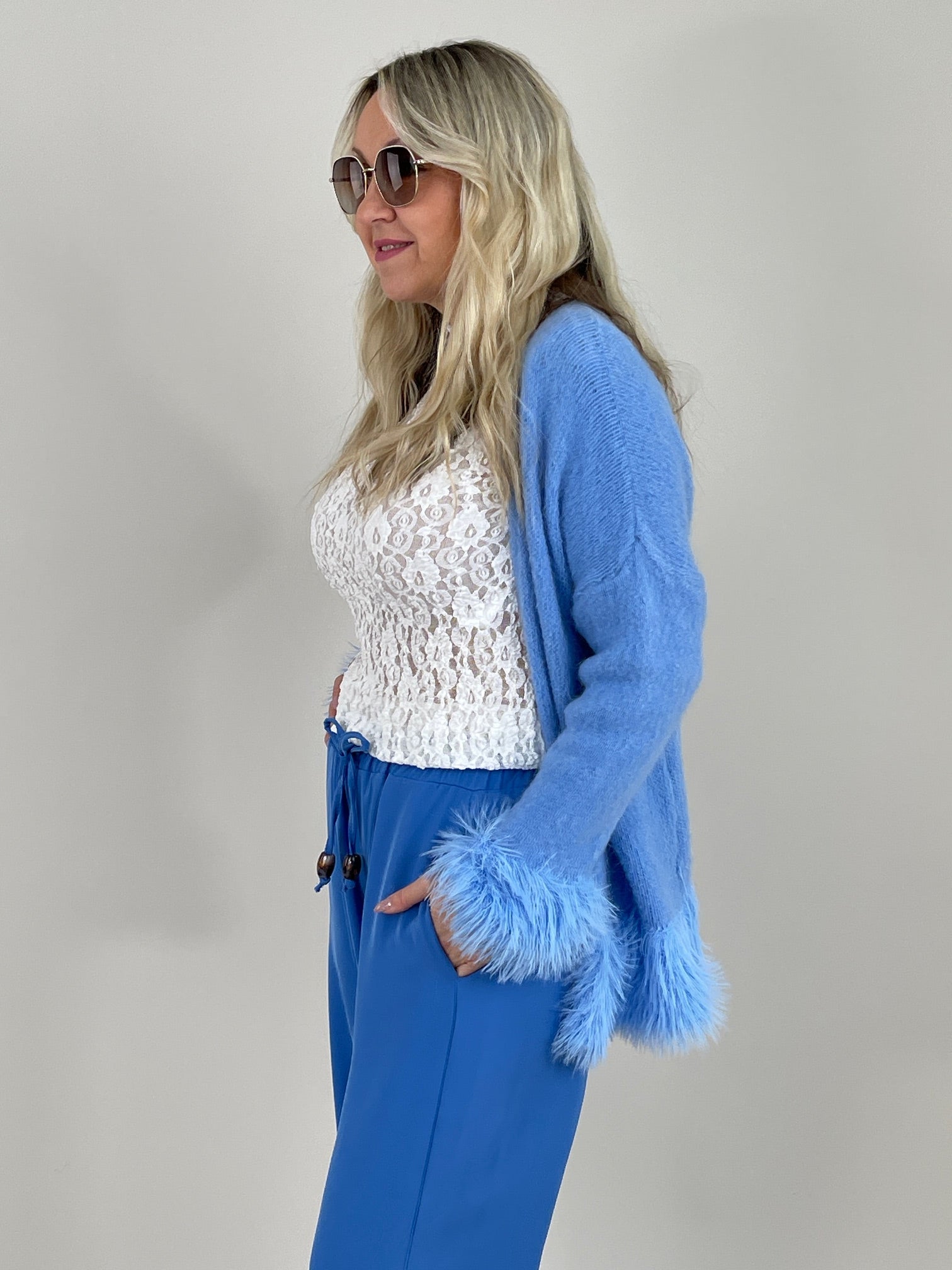 Cardigan Fransen in Blau
