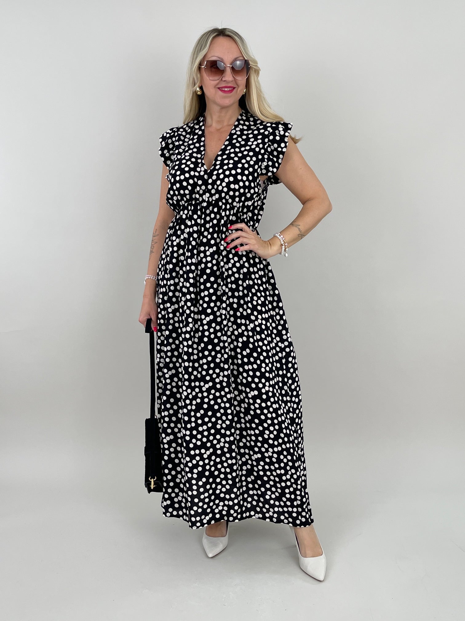 Kleid Maxi Punkte in Schwarz/Weiß Artikel 6115