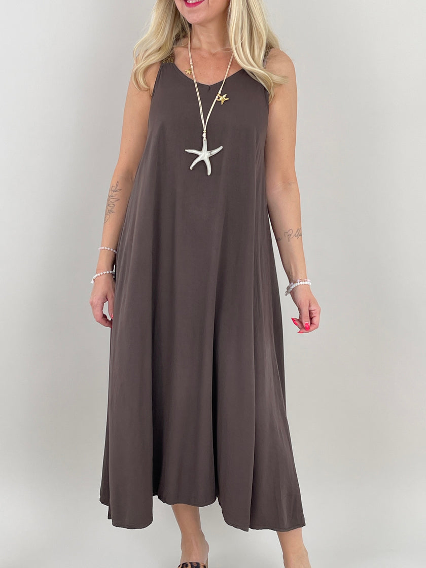 Kleid Maxi mit Glitzer-Trägern in versch. Farben