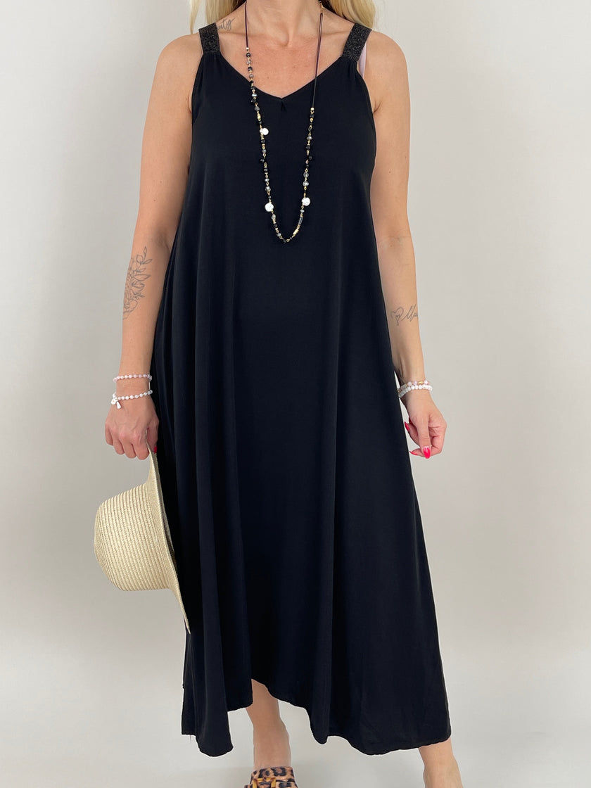 Kleid Maxi mit Glitzer-Trägern in versch. Farben