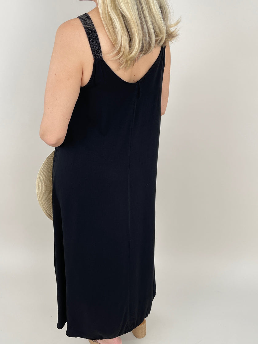 Kleid Maxi mit Glitzer-Trägern in versch. Farben