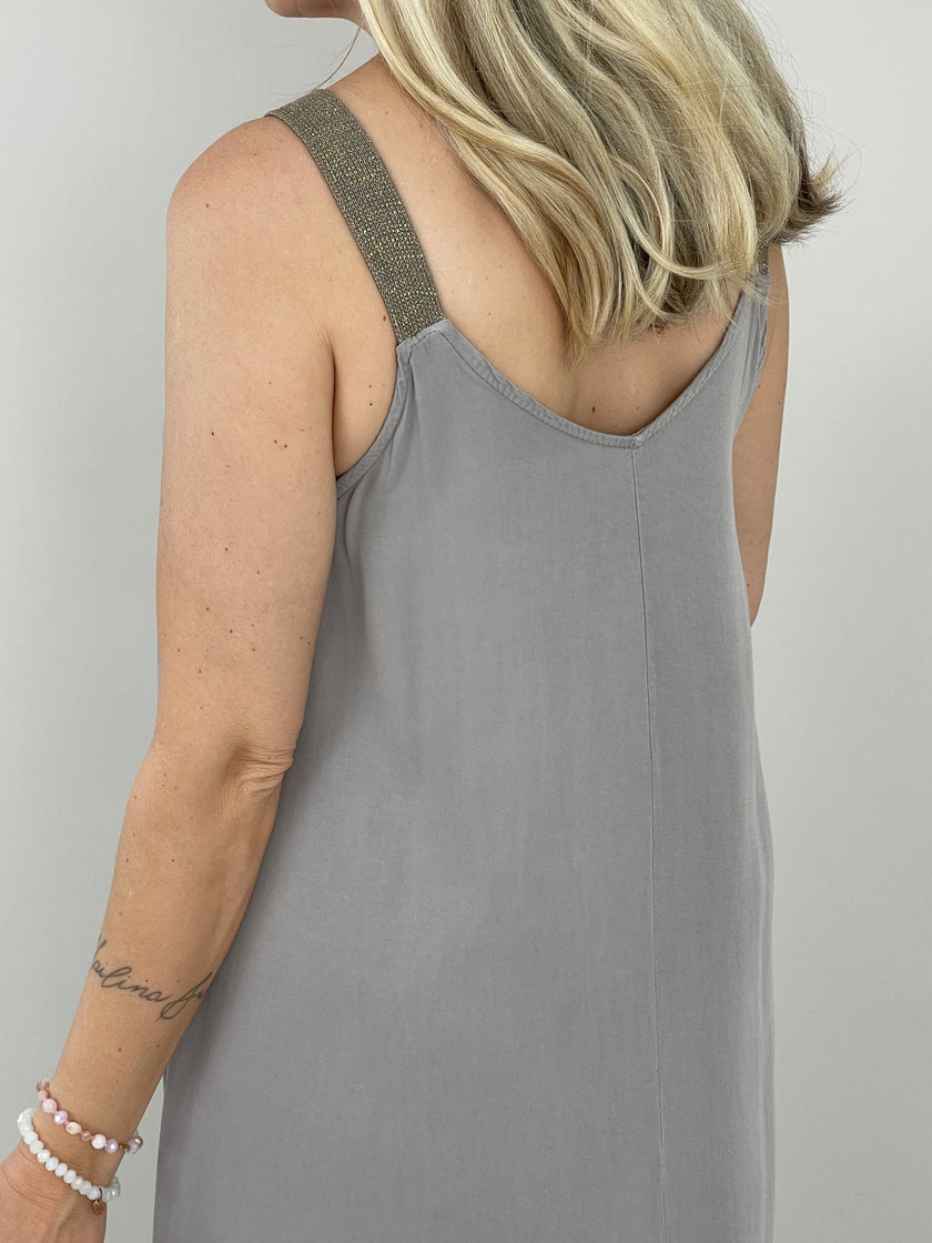 Kleid Maxi mit Glitzer-Trägern in versch. Farben
