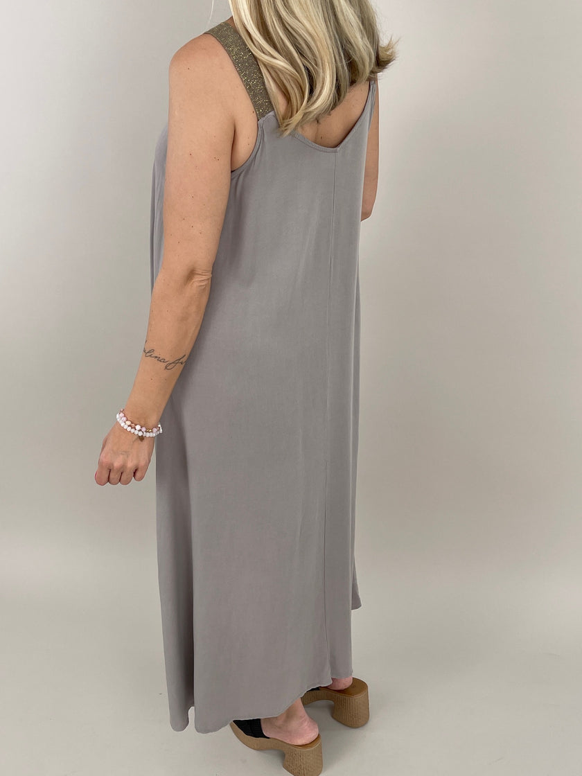 Kleid Maxi mit Glitzer-Trägern in versch. Farben