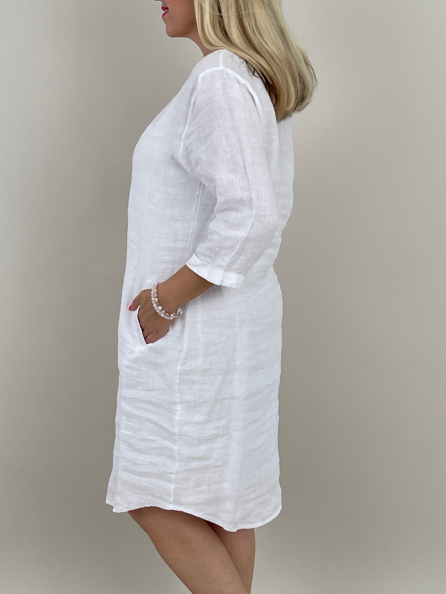 Leinenkleid Uni in Weiß Artikel 6119