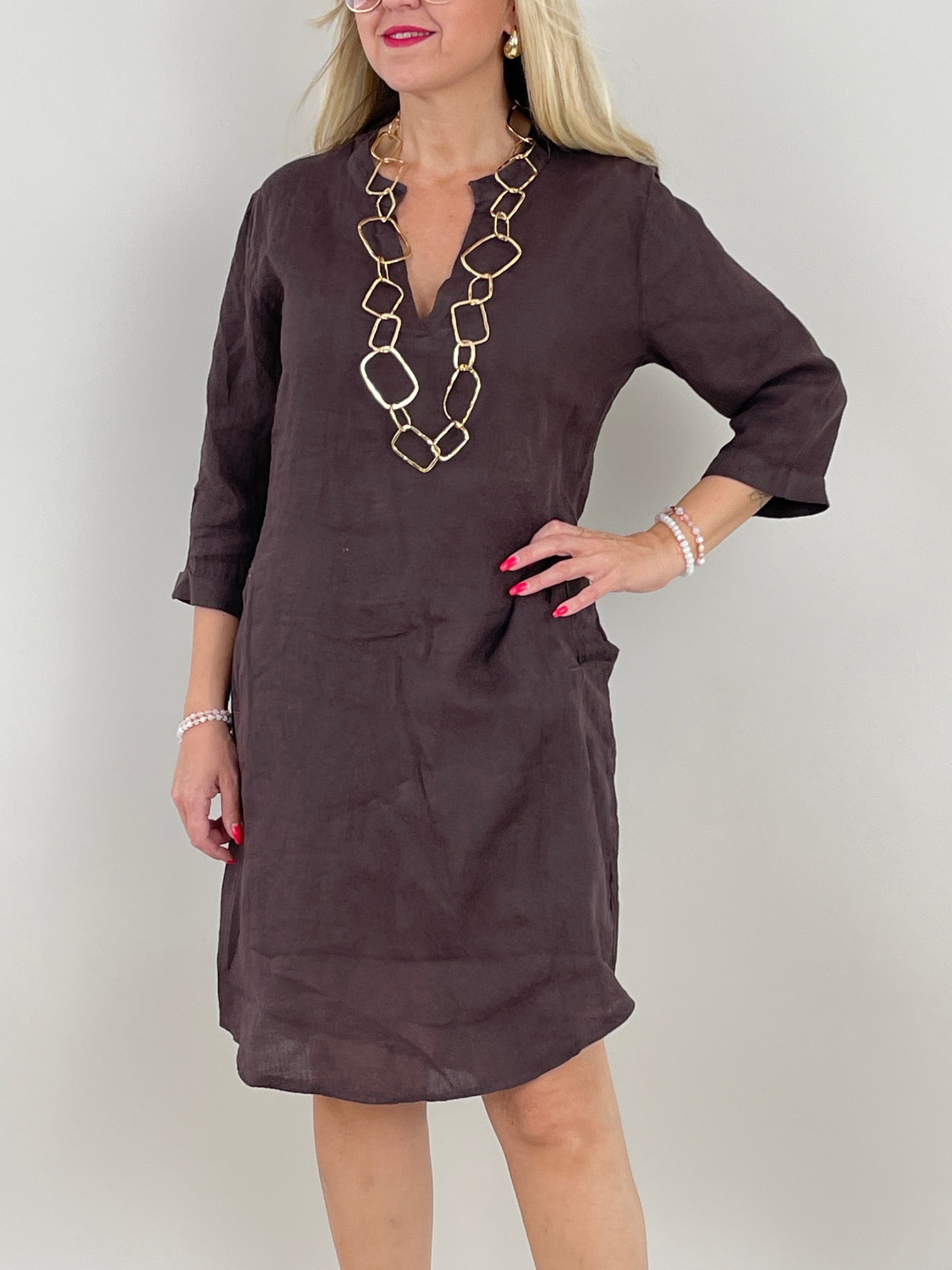 Leinenkleid Uni in Mokka Artikel 6120