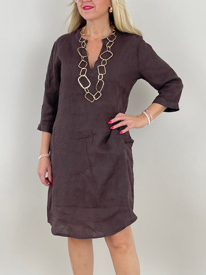 Leinenkleid Uni in Mokka Artikel 6120