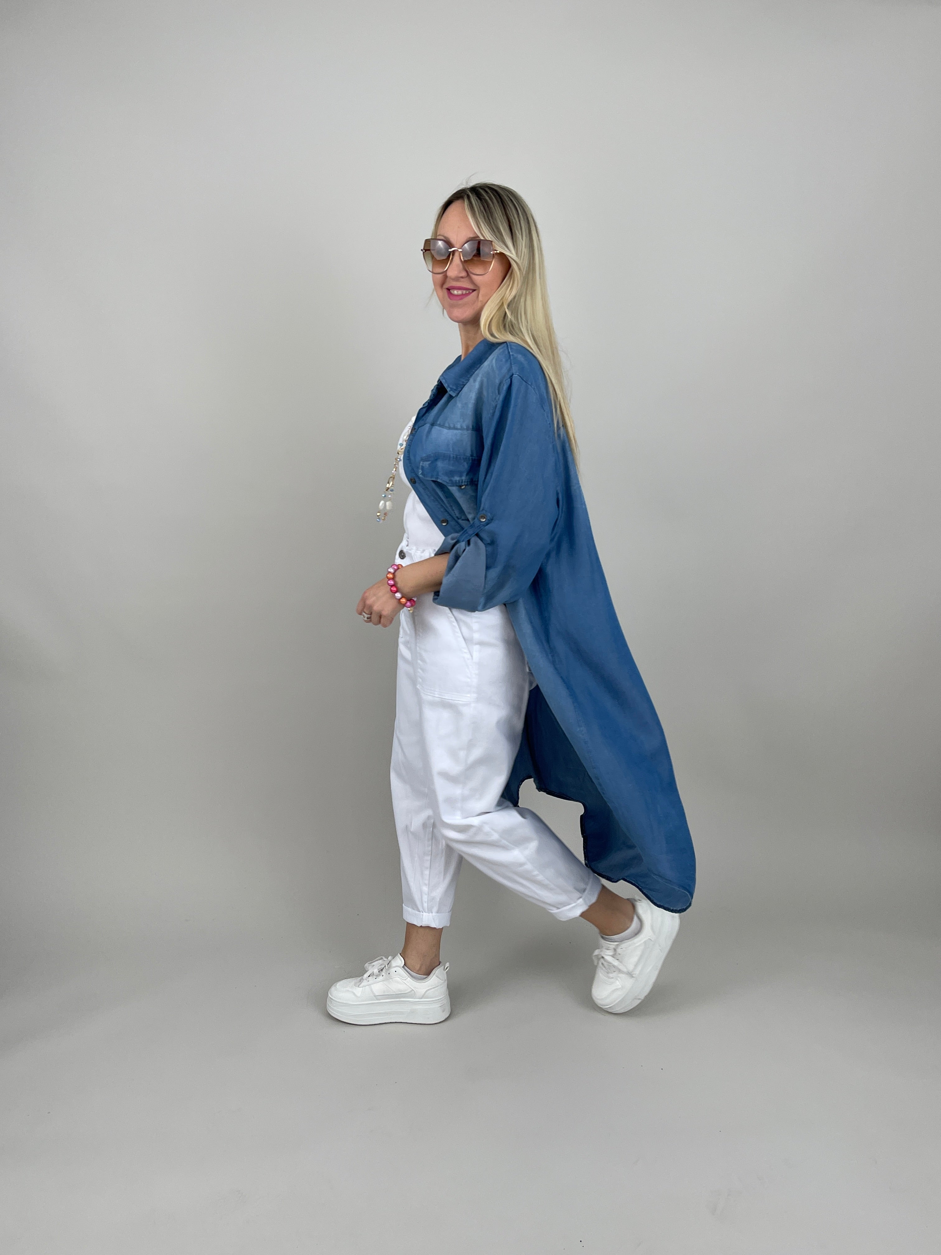 Hemd-Kleid in Jeans-Optik Dunkel