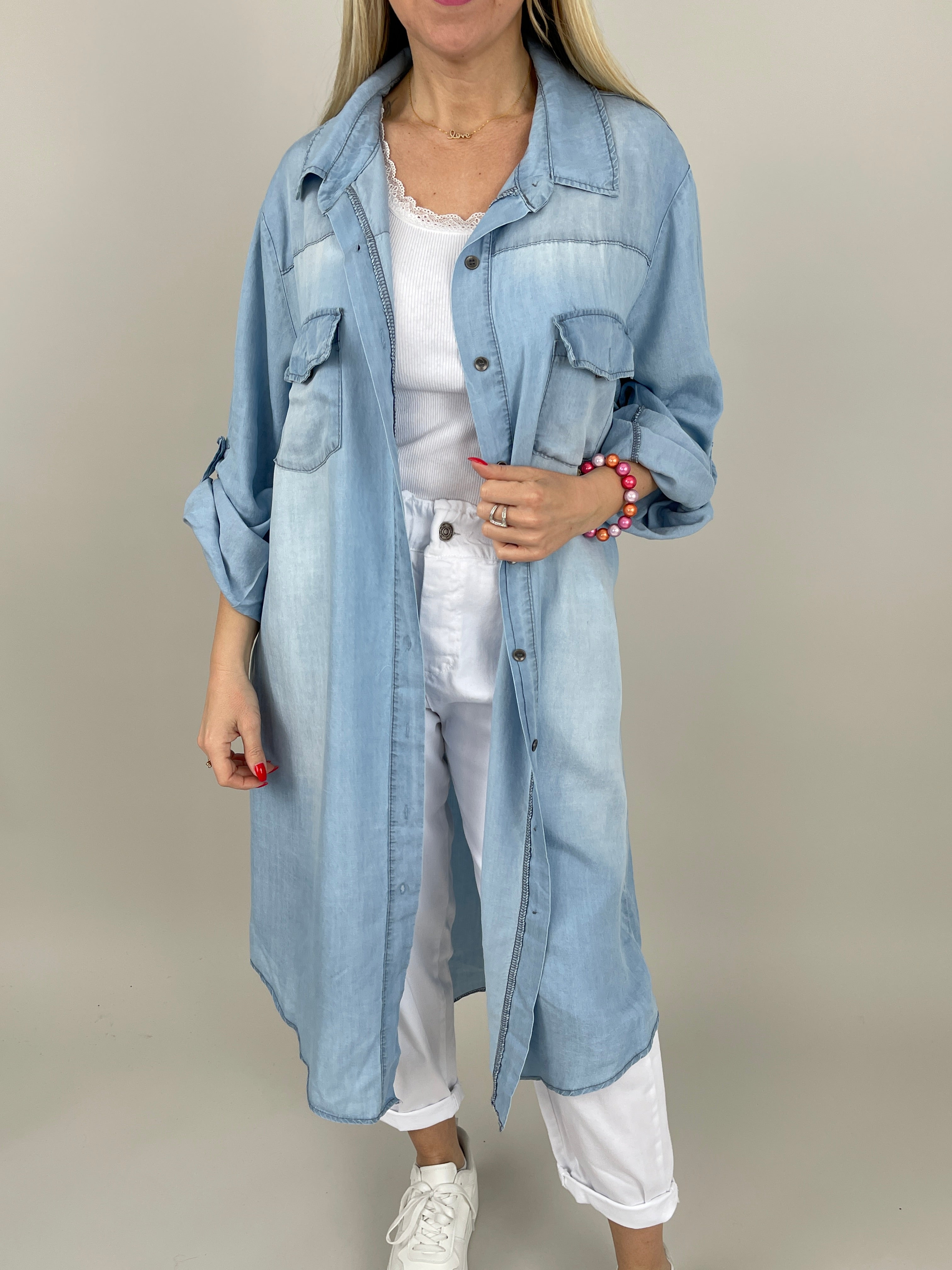 Hemd-Kleid in Jeans-Optik Hell