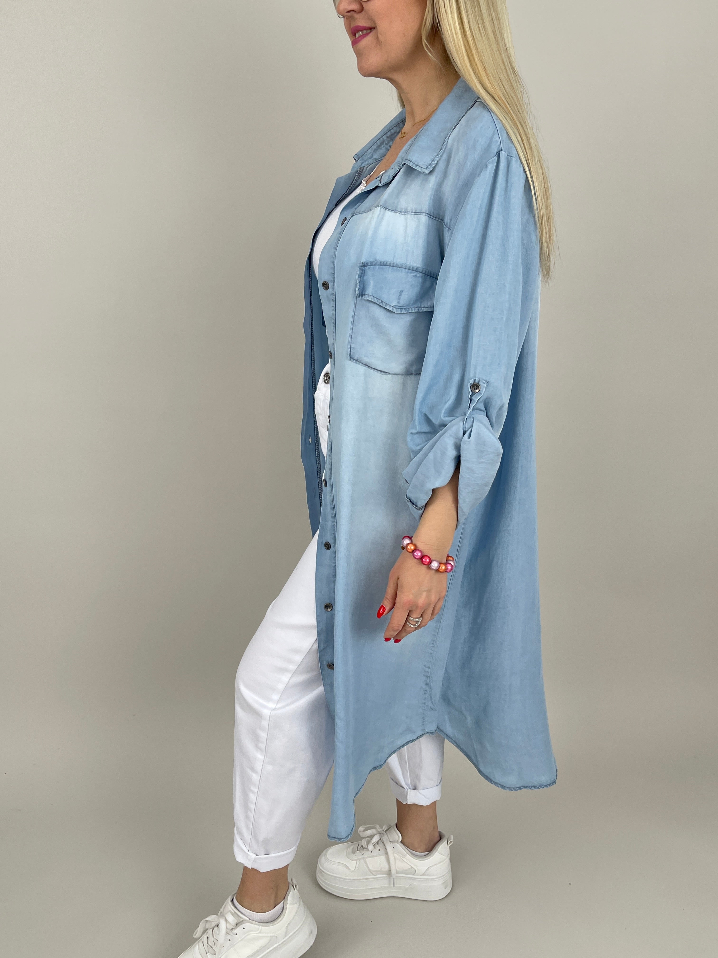 Hemd-Kleid in Jeans-Optik Hell