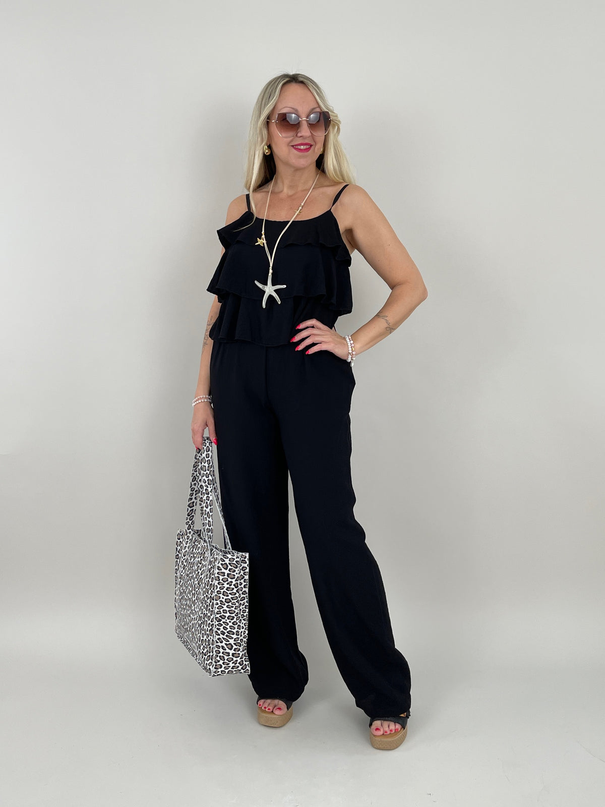 Jumpsuit Volants in Schwarz
