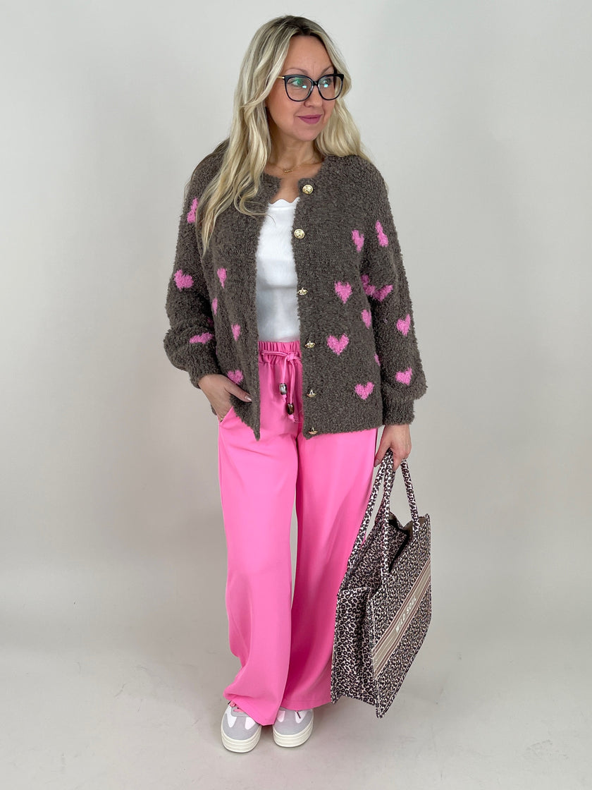 Cardigan Bouclé Herzmuster in Taupe