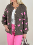 Cardigan Bouclé Herzmuster in Taupe