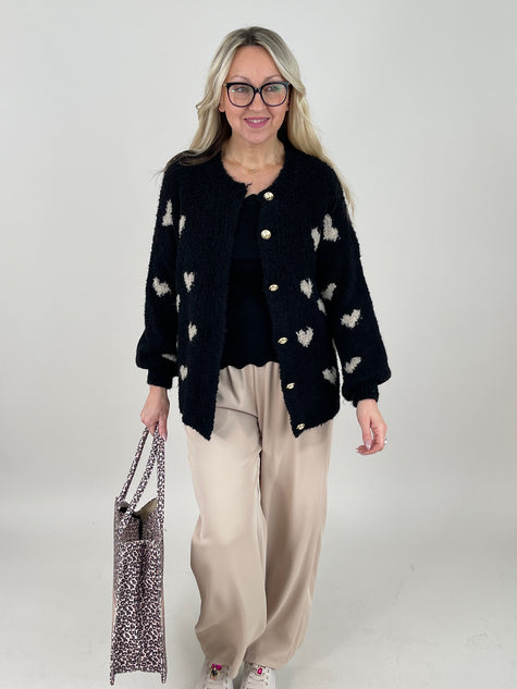 Cardigan Bouclé Herzmuster in Schwarz Art. 6753