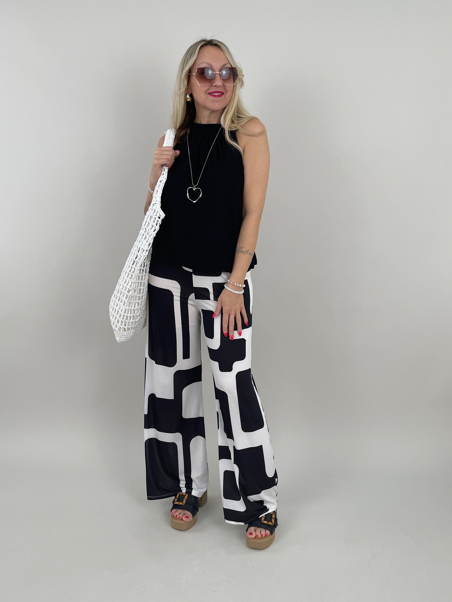 Marlene Hose Kofferstoff Muster in Schwarz/Weiß Artikel 6109