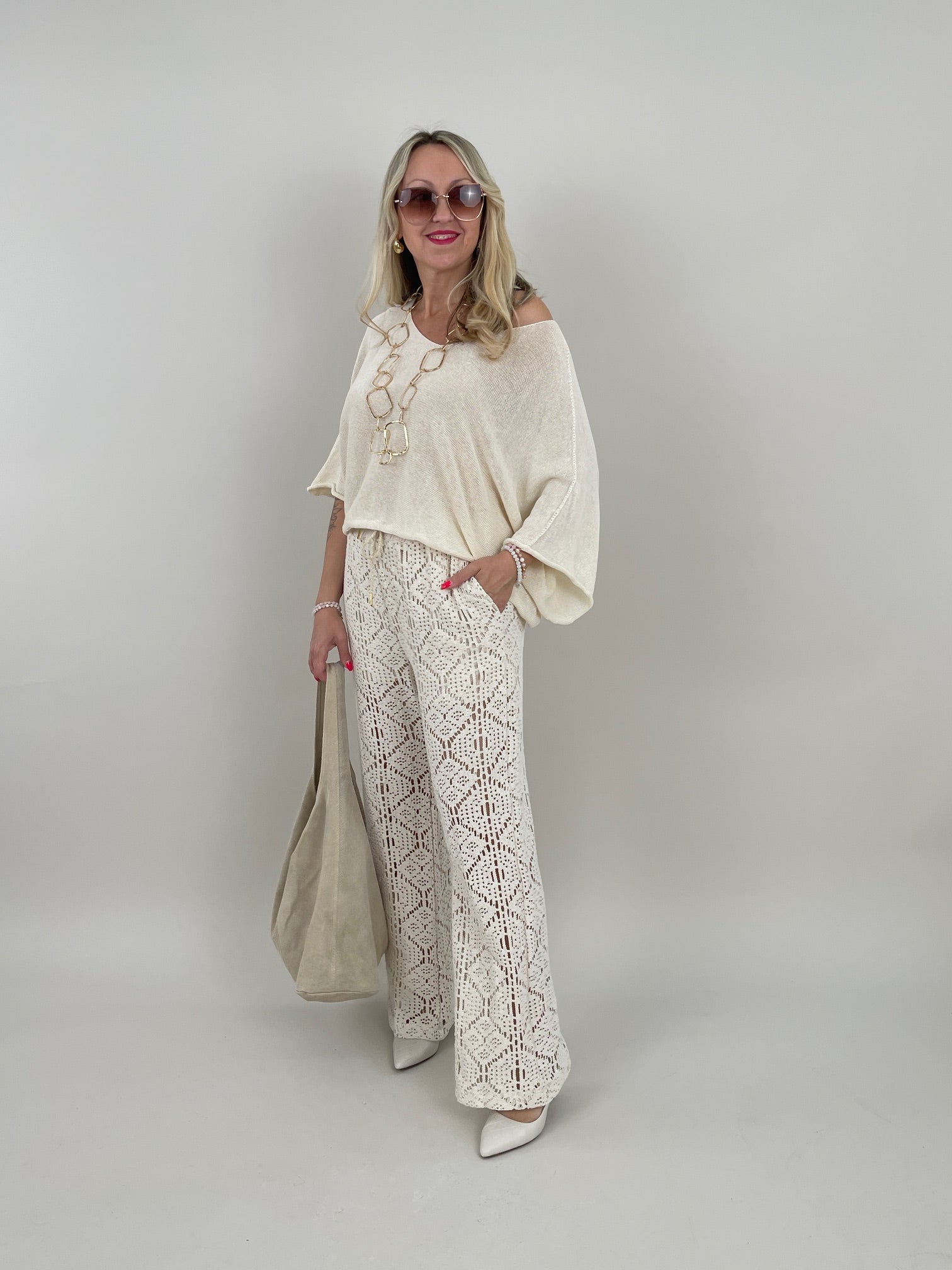Hose Häkel-Look in Beige Artikel 6104
