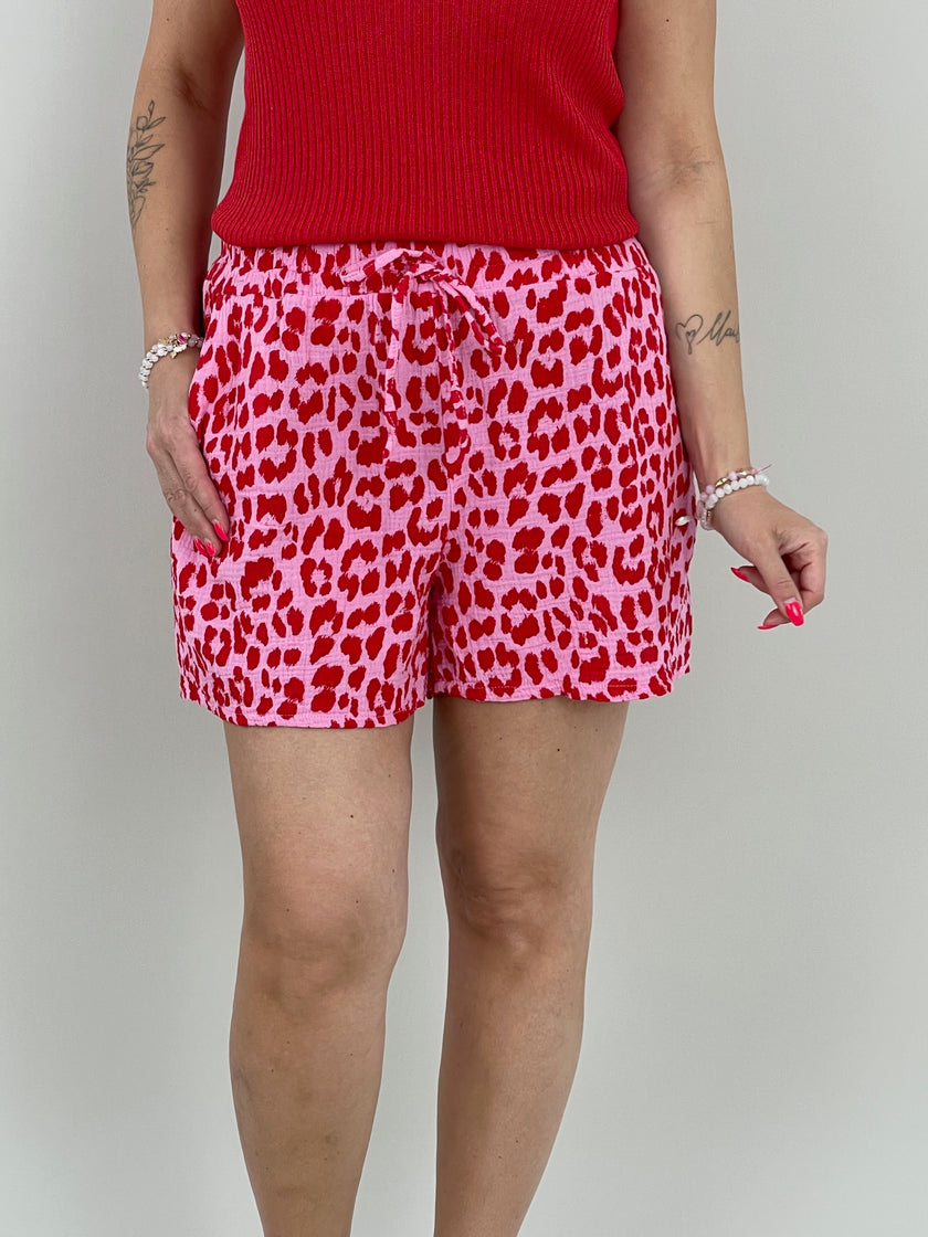 Musselin Shorts Leo in Rosa/Rot