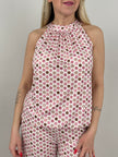 Neckholder Top Kofferstoff Punkte in Rosa/Beige