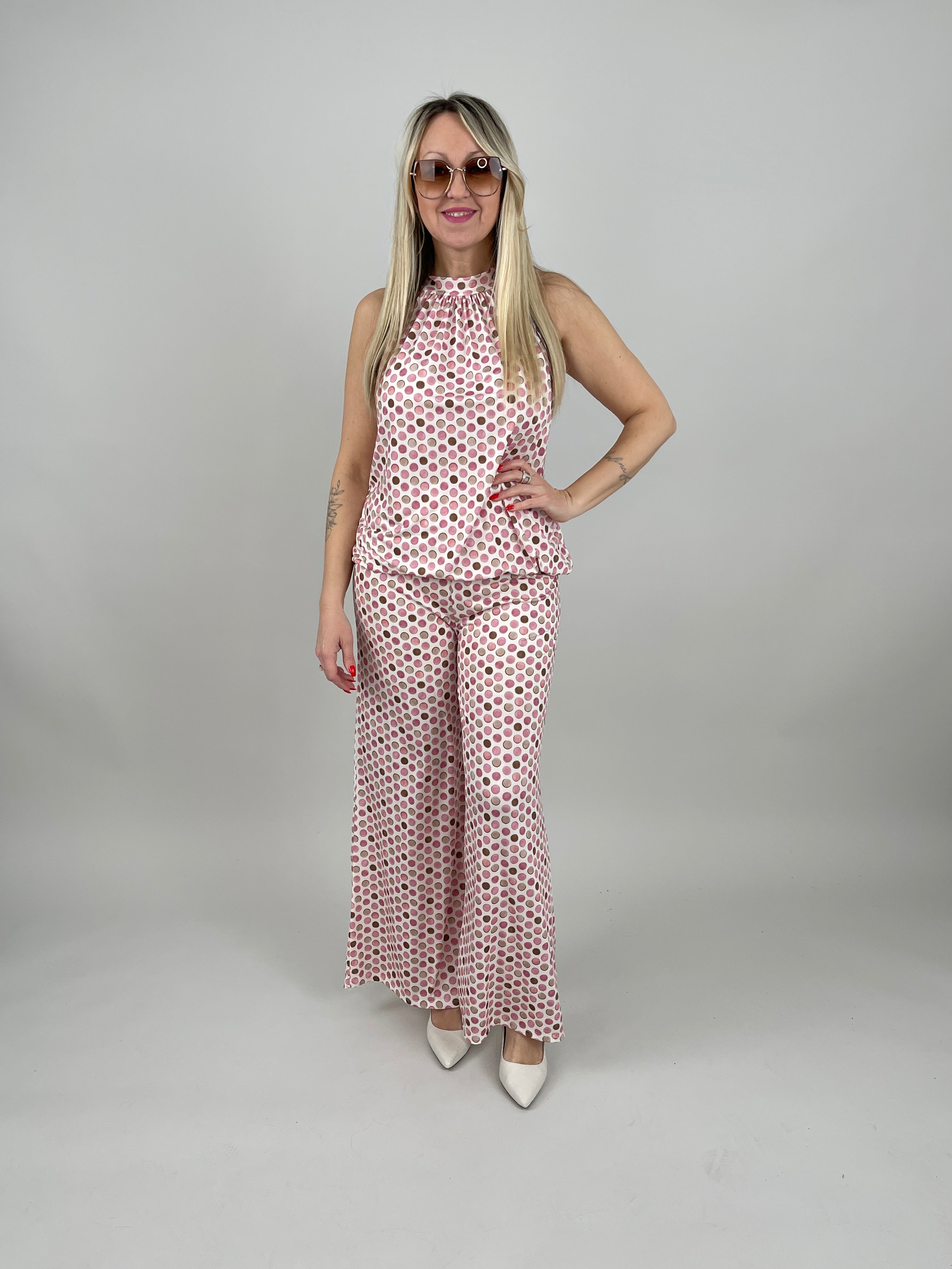 Marlene Hose Kofferstoff Punkte in Rosa/Beige